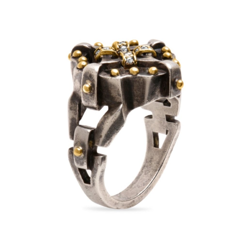 Silver Ring with 18k. Solid Gold and Diamonds